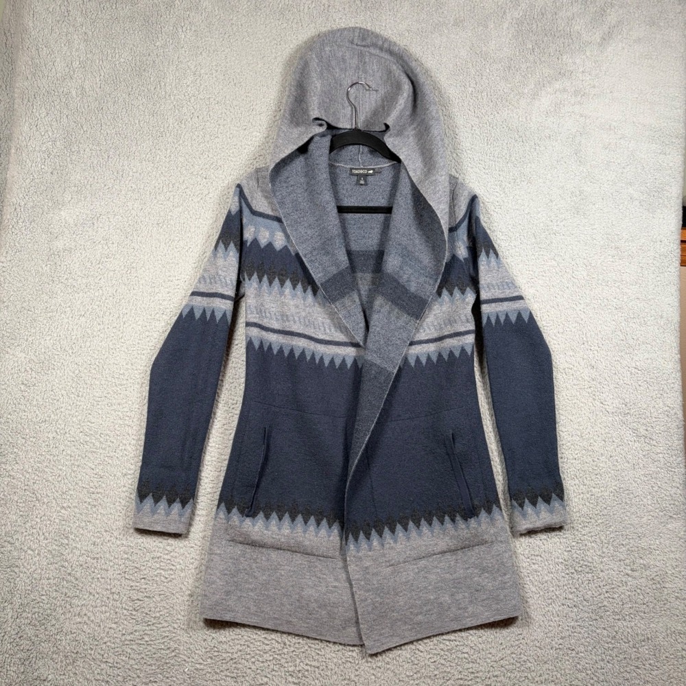 TOAD&CO Merino Wool Merritt Hoodie Womens S Cardigan Long Tribal Aztec Boho Chic